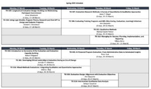 2025 TEI courses schedule grid